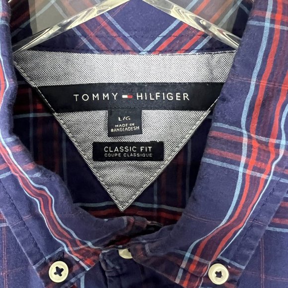 Tommy Hilfiger Mens Large Long Sleeve Shirt Blue Plaid Button Down Classic Fit - Picture 4 of 7